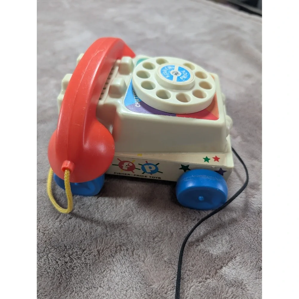 Fisher-Price Chatter Telephone White Red Blue Retro Rotary Pull Toy